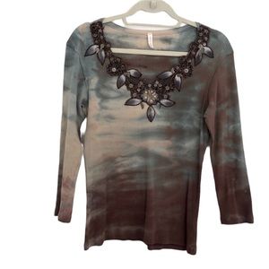 David Cline tie dye long sleeve top L